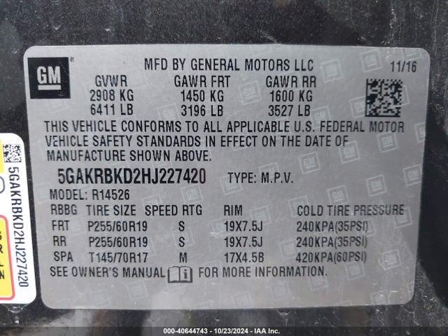 Buick Enclave Leather 2017 5GAKRBKD2HJ227420 Image 9