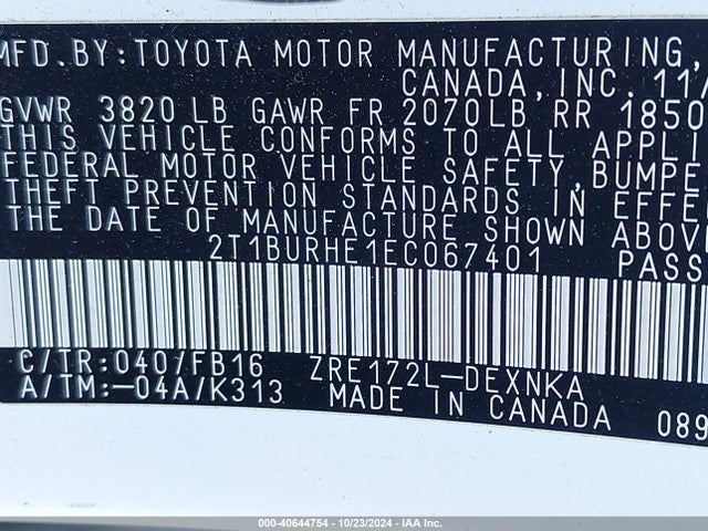 Toyota COROLLA LE 2014 2T1BURHE1EC067401 Image 9