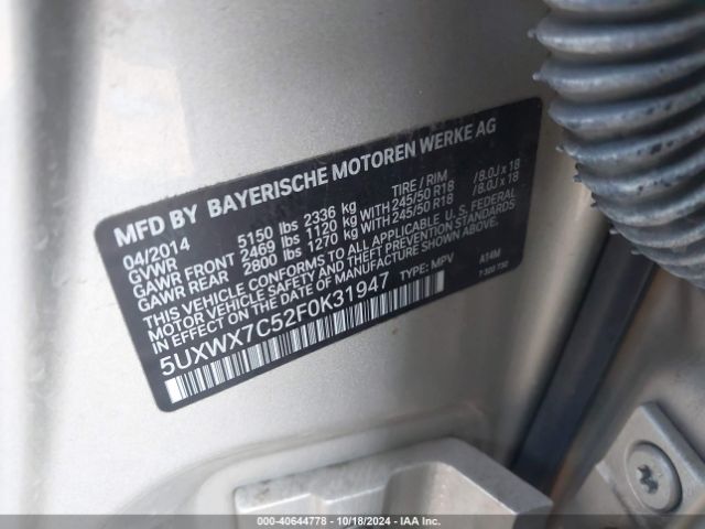 5UXWX7C52F0K31947 BMW X3 Xdrive35i