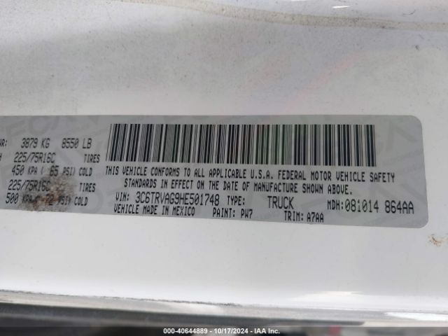 3C6TRVAG9HE501748 RAM Promaster 1500 Low Roof 136 Wb