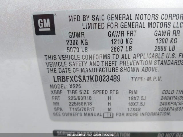 LRBFXCSA7KD023489 Buick Envision Fwd Essence