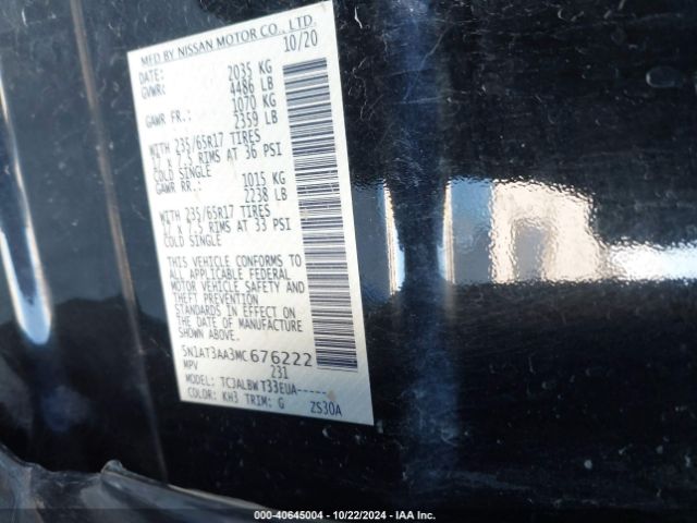 5N1AT3AA3MC676222 Nissan Rogue S Fwd