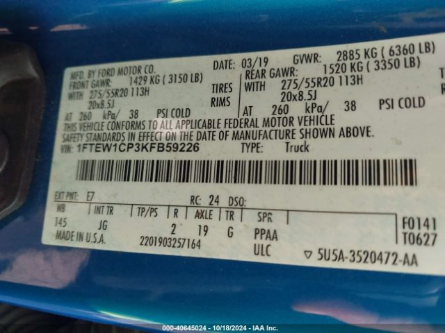 1FTEW1CP3KFB59226 Ford F-150 Xl