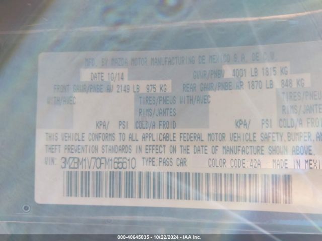 3MZBM1V70FM165610 Mazda Mazda3 I Touring