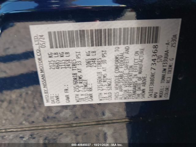 5N1BT3BB0RC734368 Nissan Rogue Sv Intelligent Awd
