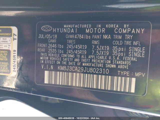 KM8J3CA29JU802310 Hyundai Tucson Value