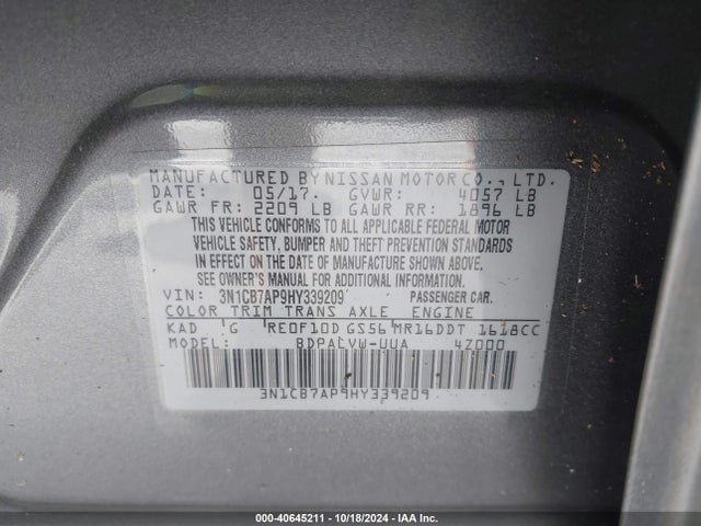 Nissan Sentra Nismo 2017 3N1CB7AP9HY339209 Image 9