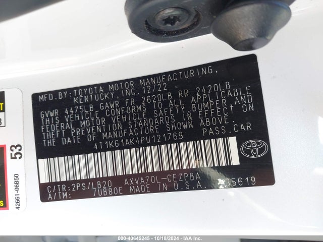 Toyota CAMRY XSE 2023 4T1K61AK4PU121769 Image 9
