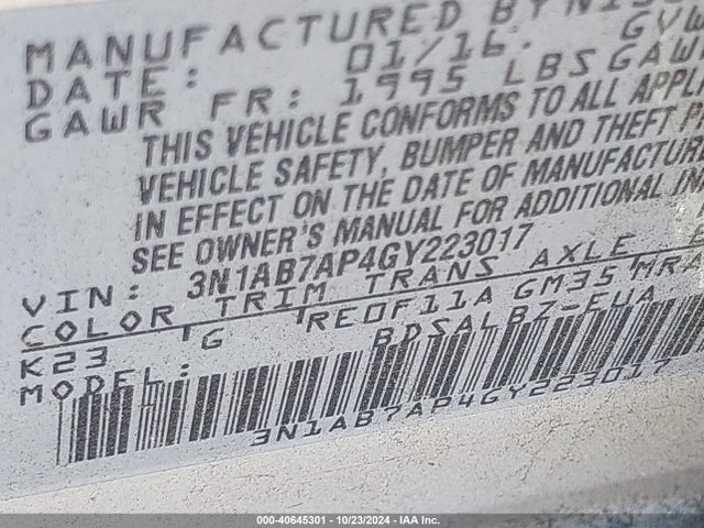Nissan SENTRA S 2016 3N1AB7AP4GY223017 Image 9