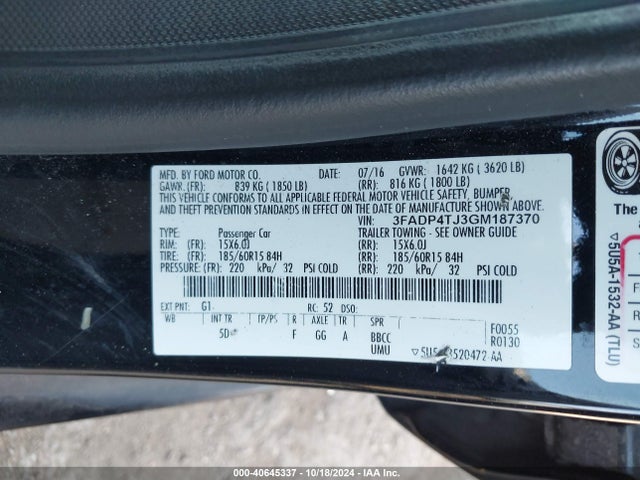 3FADP4TJ3GM187370 Ford FIESTA S