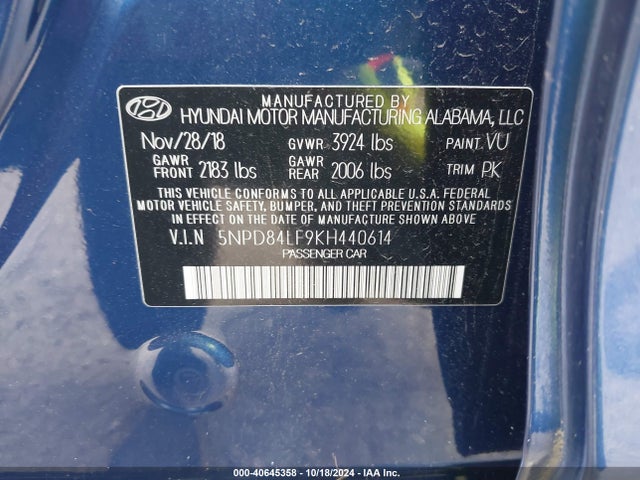Hyundai ELANTRA SEL 2019 5NPD84LF9KH440614 Image 9