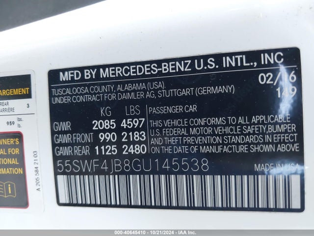 55SWF4JB8GU145538 Mercedes-Benz C 300 Luxury/sport