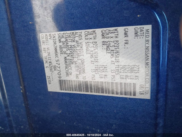 Nissan Pathfinder Sv 2019 5N1DR2MM6KC577709 Image 8