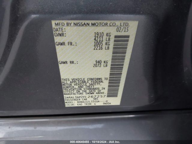 1N4AL3AP2FC267257 Nissan Altima 2.5 S