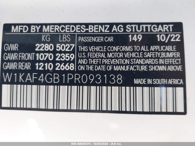 W1KAF4GB1PR093138 Mercedes-Benz C 300 Sedan