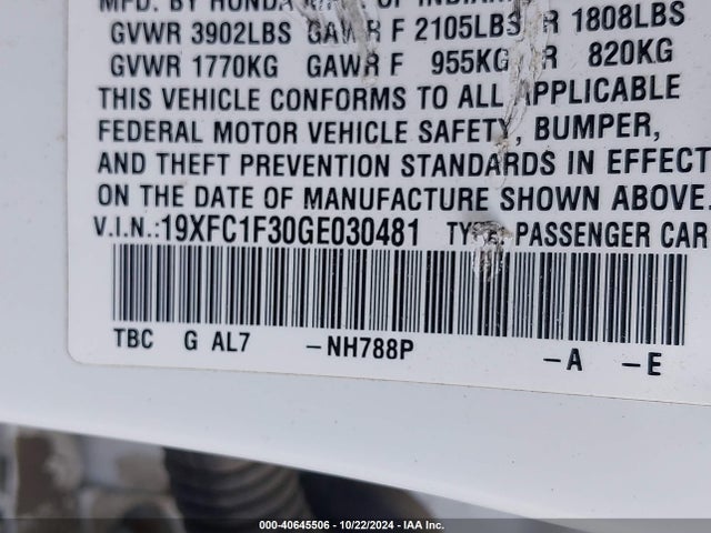 Honda Civic Ex-t 2016 19XFC1F30GE030481 Image 9
