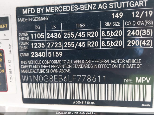 W1N0G8EB6LF778611 Mercedes-Benz Glc 300 4matic
