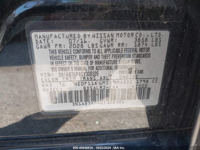 Nissan SENTRA SR 2016 3N1AB7AP4GY308326 Image 9