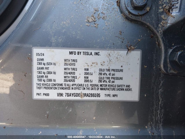 2024 TESLA MODEL Y 7SAYGDEE3RA286595 Photo 8