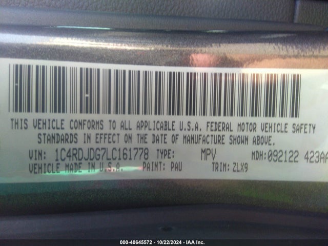 1C4RDJDG7LC161778 Dodge Durango Gt Plus Awd