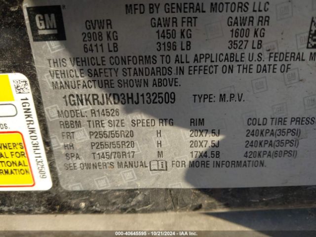 1GNKRJKD3HJ132509 Chevrolet Traverse Premier
