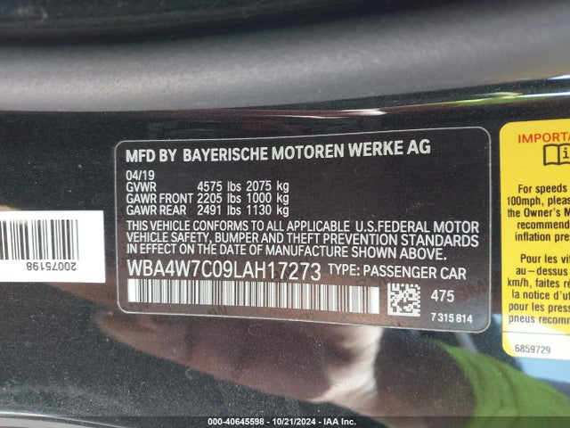 WBA4W7C09LAH17273 BMW 440I