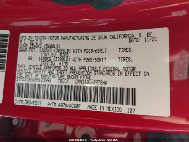 3TMDZ5BNXNM123998 Toyota Tacoma Trd Sport