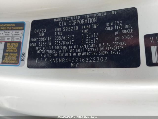 KNDNB4H32R6322302 KIA Carnival Mpv Lx Seat Package