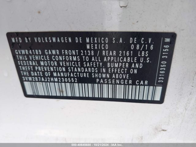 3VW2B7AJ2HM230552 Volkswagen Jetta 1.4t S