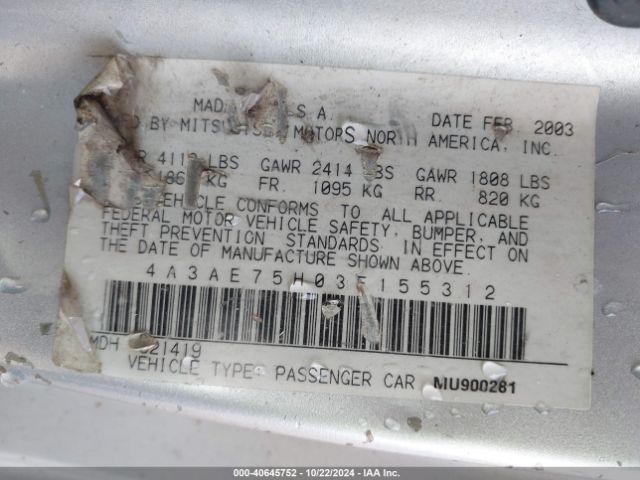 2003 MITSUBISHI ECLIPSE SPYDER 4A3AE75H03E155312 Photo 8