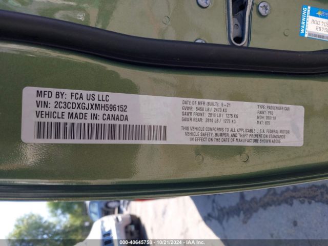 2C3CDXGJXMH596152 Dodge Charger Scat Pack Widebody Rwd