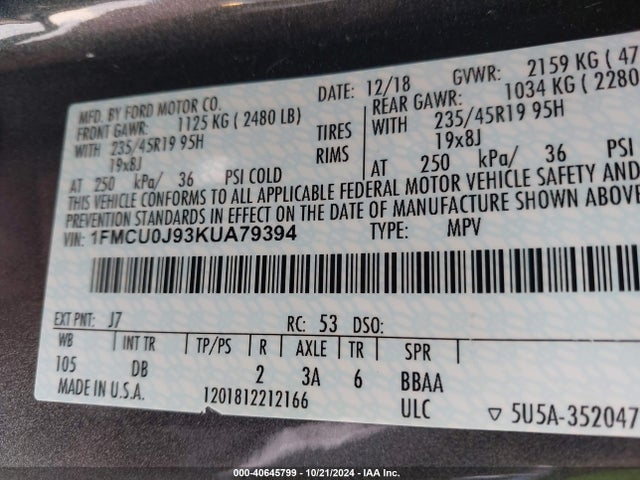 Ford Escape Titanium 2019 1FMCU0J93KUA79394 Image 9