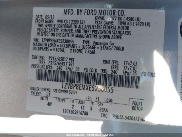 1ZVBP8EMXE5238055 Ford Mustang V6 Premium