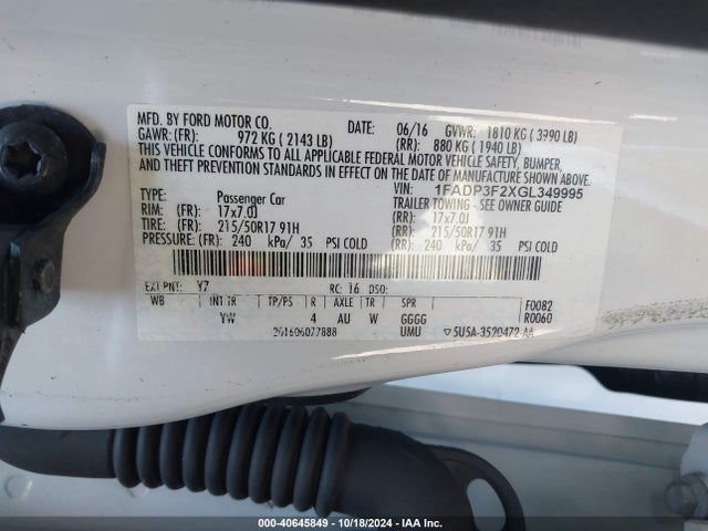 Ford FOCUS SE 2016 1FADP3F2XGL349995 Image 9