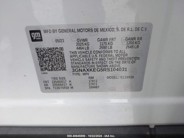 3GNAXKEG5RS104031 Chevrolet Equinox Fwd Lt
