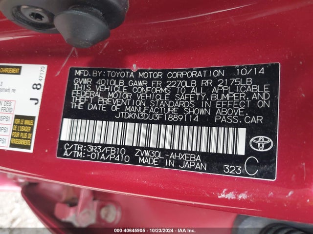 Toyota Prius 2015 JTDKN3DU3F1889114 Image 9