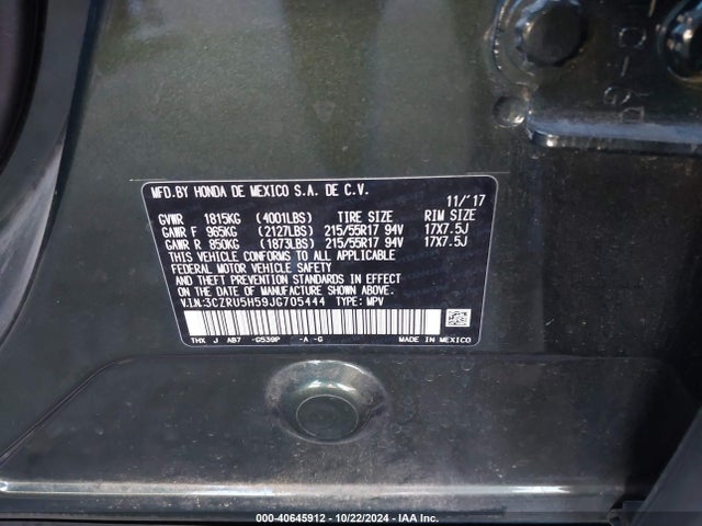 Honda HR-V EX 2018 3CZRU5H59JG705444 Image 9