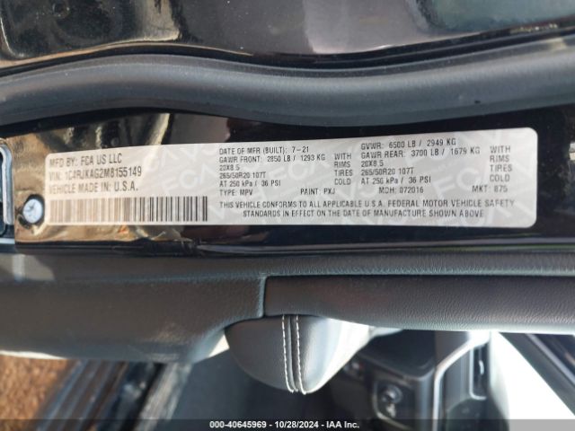 1C4RJKAG2M8155149 Jeep Grand Cherokee L Altitude 4x4