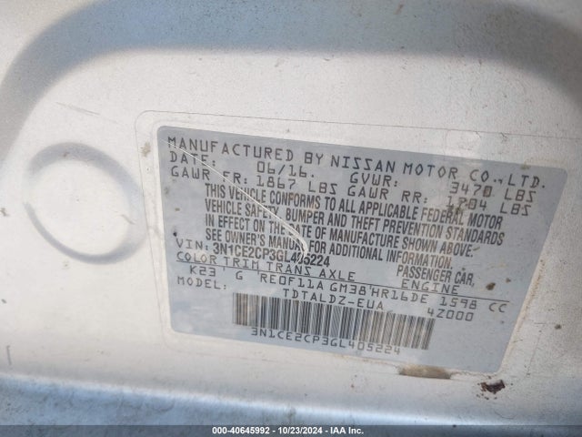 Nissan Versa Note S (sr)/s Plus/sl/sr/sv 2016 3N1CE2CP3GL405224 Image 9