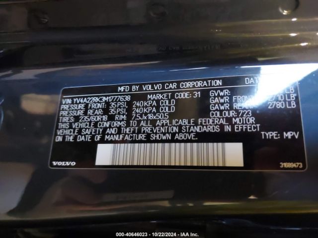 YV4A22RK3M1777638 Volvo Xc60 T6 Momentum