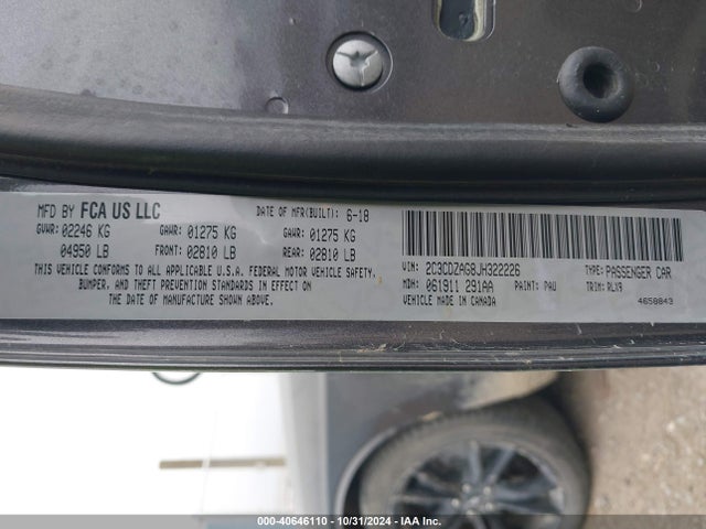 2C3CDZAG8JH322226 Dodge Challenger Sxt Plus
