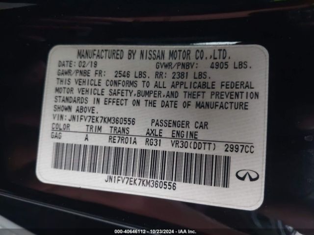 JN1FV7EK7KM360556 Infiniti Q60 3.0t Red Sport 400