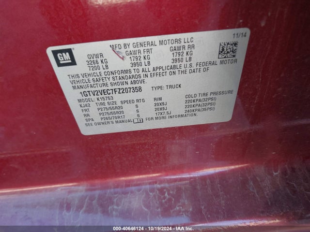 GMC Sierra 1500 Slt 2015 1GTV2VEC7FZ207358 Image 9