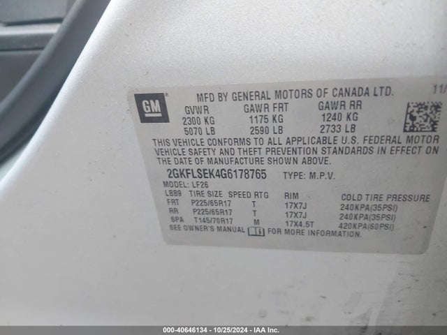 GMC Terrain Sle-1 2016 2GKFLSEK4G6178765 Image 9