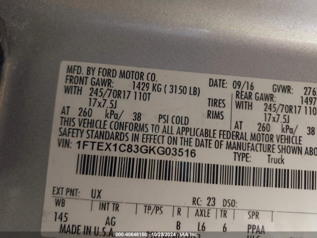 Ford F-150 Xl 2016 1FTEX1C83GKG03516 Image 9