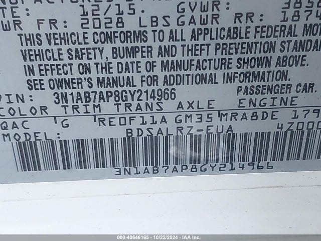 Nissan SENTRA SR 2016 3N1AB7AP8GY214966 Image 9