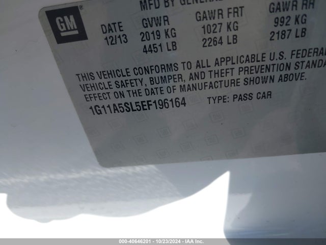 Chevrolet Malibu 1fl 2014 1G11A5SL5EF196164 Image 9