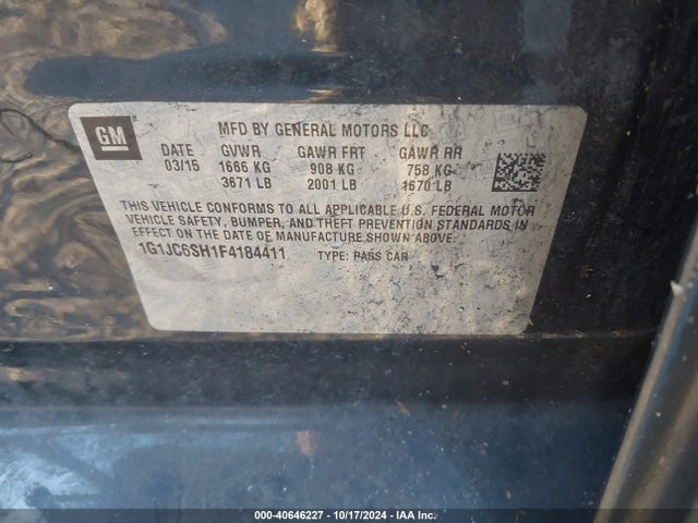 Chevrolet Sonic Lt Auto 2015 1G1JC6SH1F4184411 Image 9