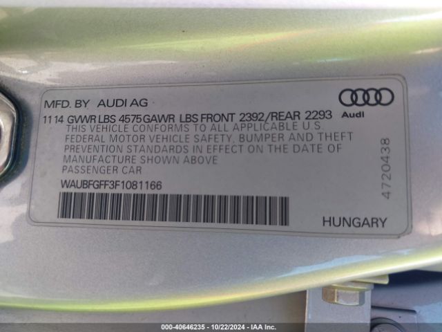 WAUBFGFF3F1081166 Audi A3 2.0t Premium