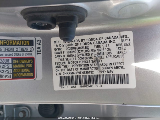 Honda CR-V LX 2014 2HKRM4H39EH689192 Image 9
